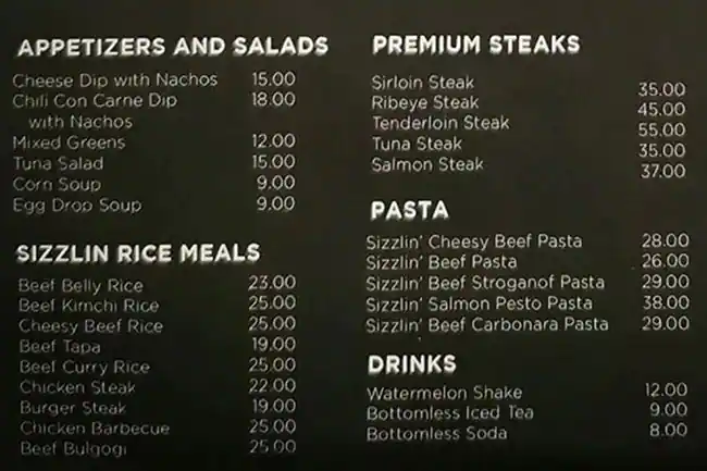 Teriyaki Boy & Sizzlin' Steak Menu 