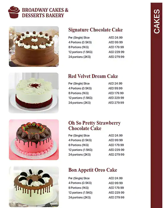 Cakes & Bakes Menu | Cake servings, Cake flavors, No bake cake