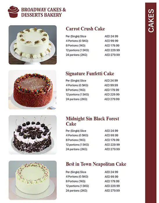 Broadway Cake & Dessert Bakery Menu 