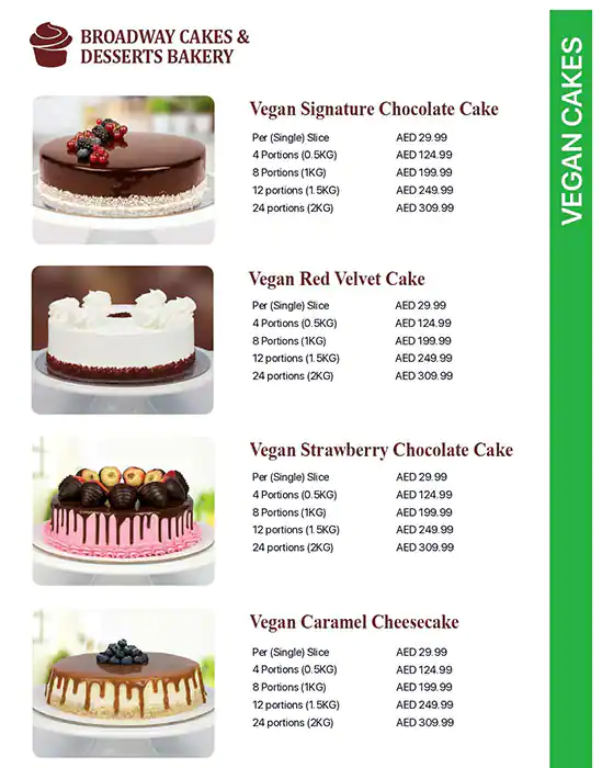 Broadway Cake & Dessert Bakery Menu 