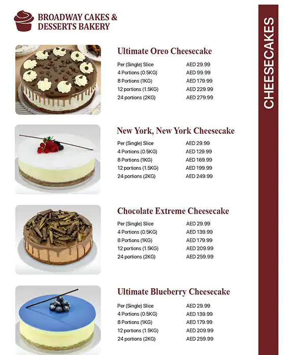 Broadway Cake & Dessert Bakery Menu 