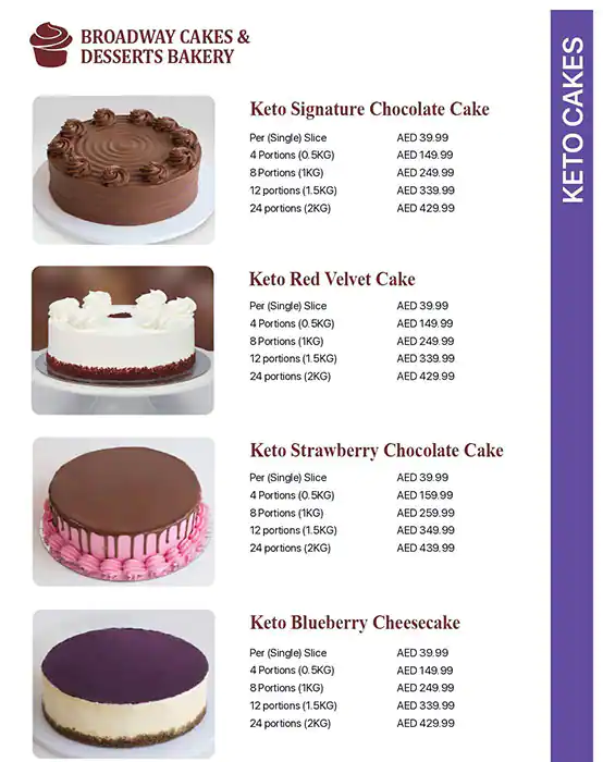 Broadway Cake & Dessert Bakery Menu 