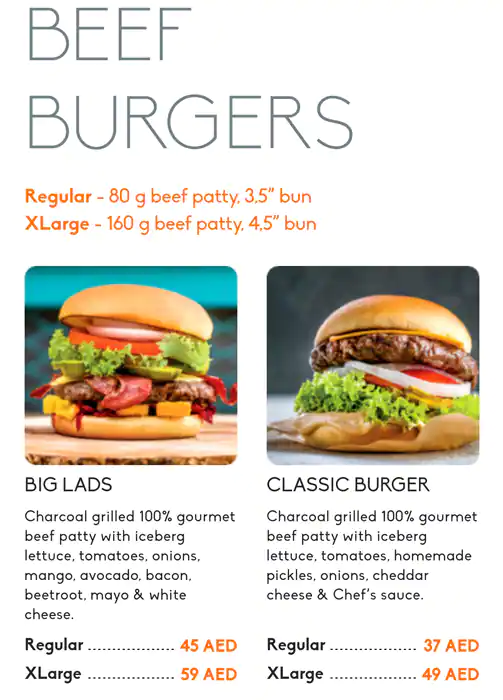 Lads Burger Menu in The Springs Souk, Dubai 