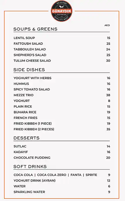 Gunaydin Express Menu in Burj Khalifa Area 