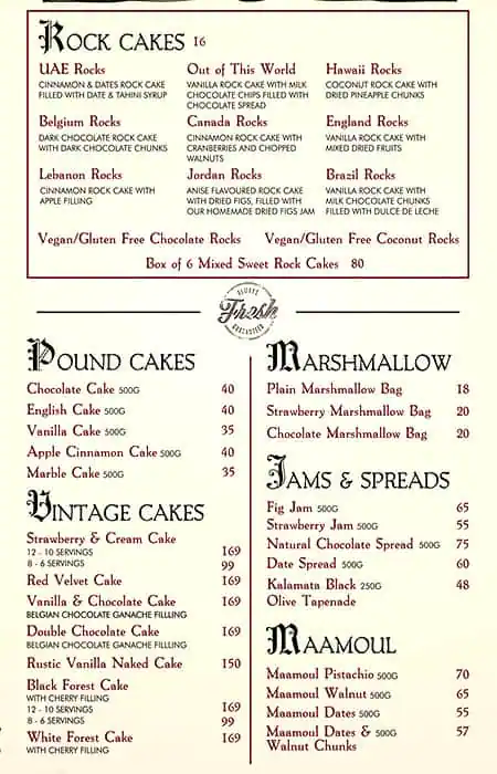 Cake Rocks Bakery and Coffee Shop Menu 