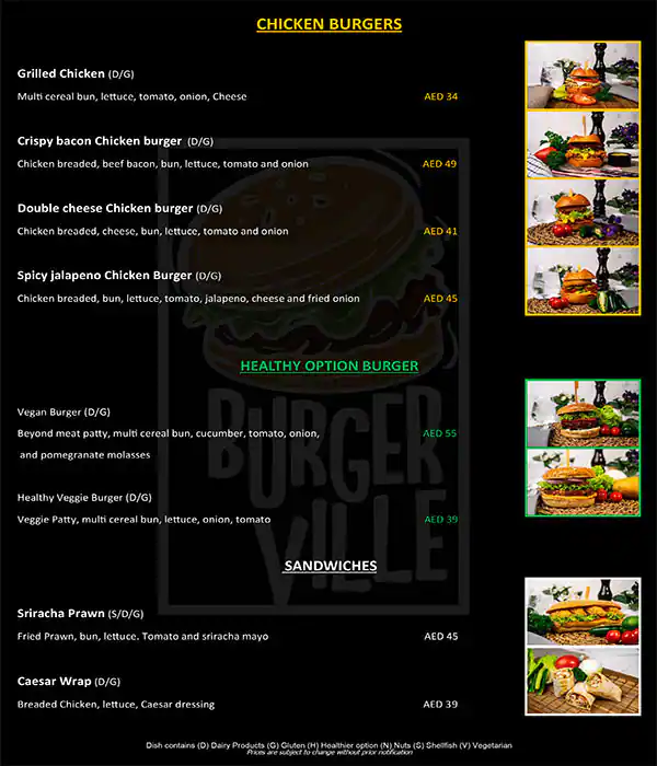 Burger Ville Menu in The Dubai Mall,Downtown Dubai, Dubai 