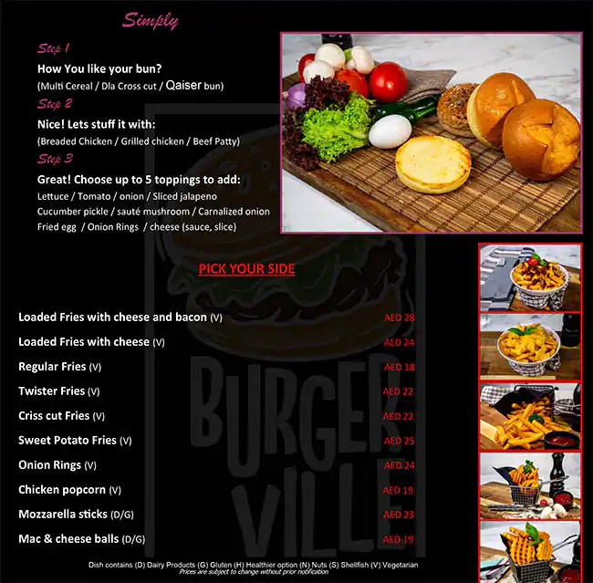 Burger Ville Menu in The Dubai Mall,Downtown Dubai, Dubai 