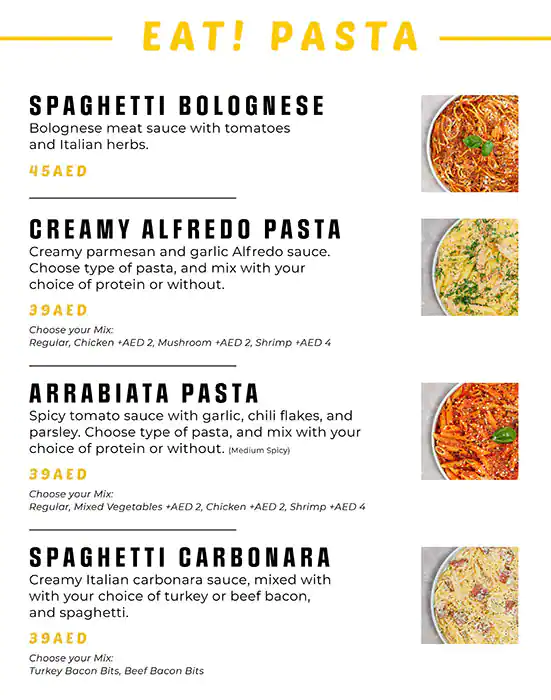 Eat! Pasta Menu in Barsha 