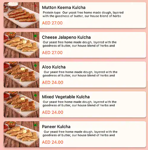 Kulcha King Menu in Business Bay, Dubai 