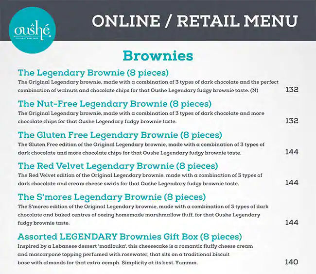 Oushe Gourmet Bakeshop Menu in Al Barari, Dubai 