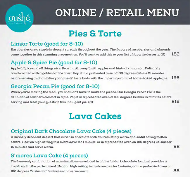 Oushe Gourmet Bakeshop Menu in Al Barari, Dubai 