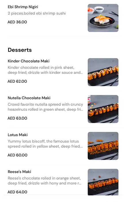 Sushi D.Lite Menu in Burj Khalifa Area 