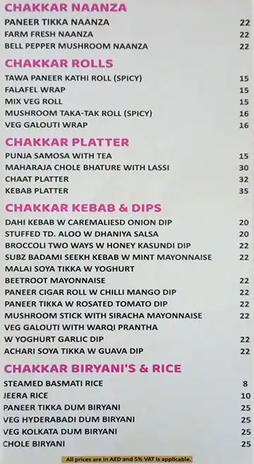 The Gol Chakkar Menu in Al Karama, Dubai 