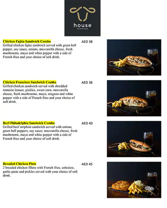 House By Lamb House Menu in Satwa Area 
