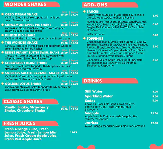 Wondas Waffle Park Menu in Burj Khalifa Area 