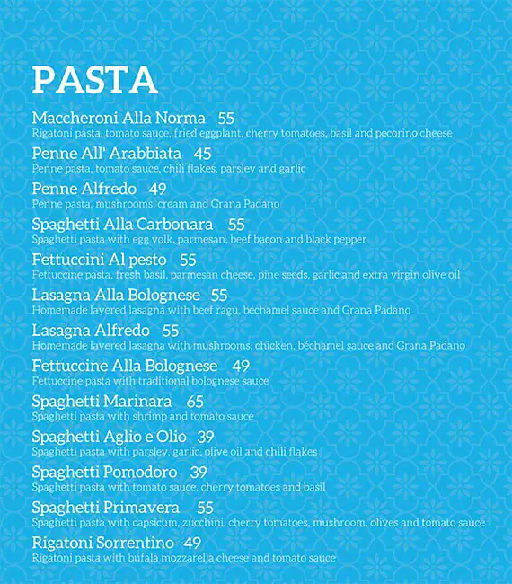 Azzurro Pizzeria Menu in  Marina Walk, Dubai Marina, Dubai 