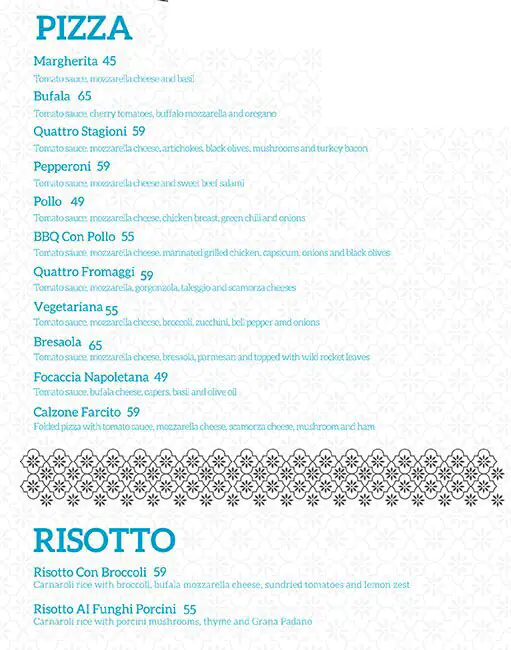 Azzurro Pizzeria Menu in  Marina Walk, Dubai Marina, Dubai 