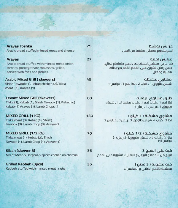 Levant Village Menu in Al Quoz, Dubai 