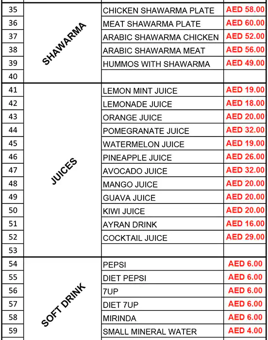 Lebanese BBQ Restaurant Menu in Mirdif & Around 