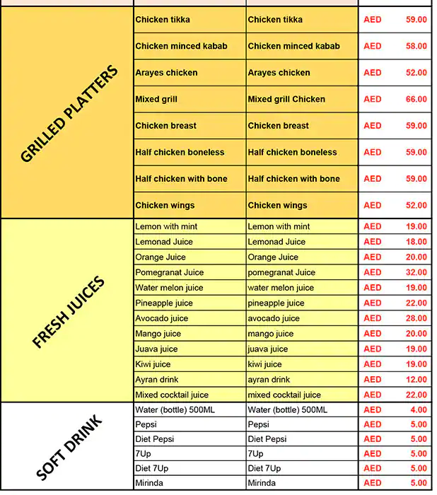 Healthy Chicken Restaurant Menu 