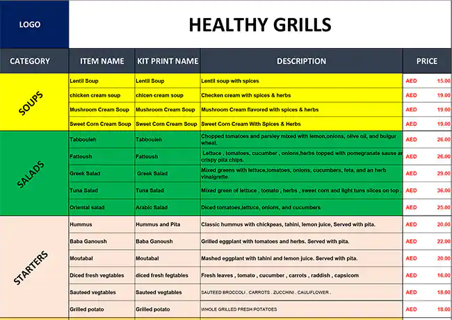 Healthy Grills Restaurant Menu 