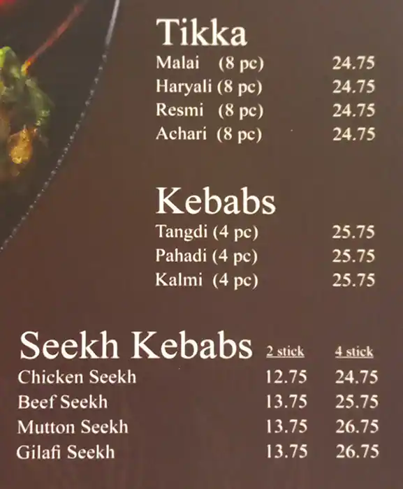 Arabian Majlis Restaurant Menu 