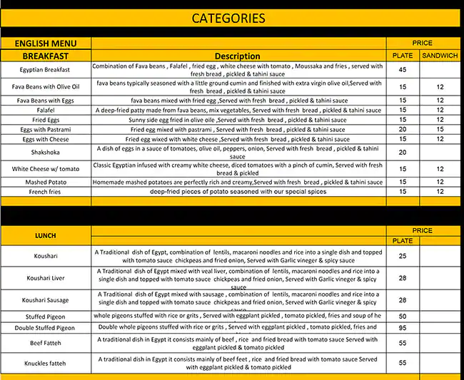 Cairo Street Menu in Dubai Festival City Mall, Festival City, Dubai 