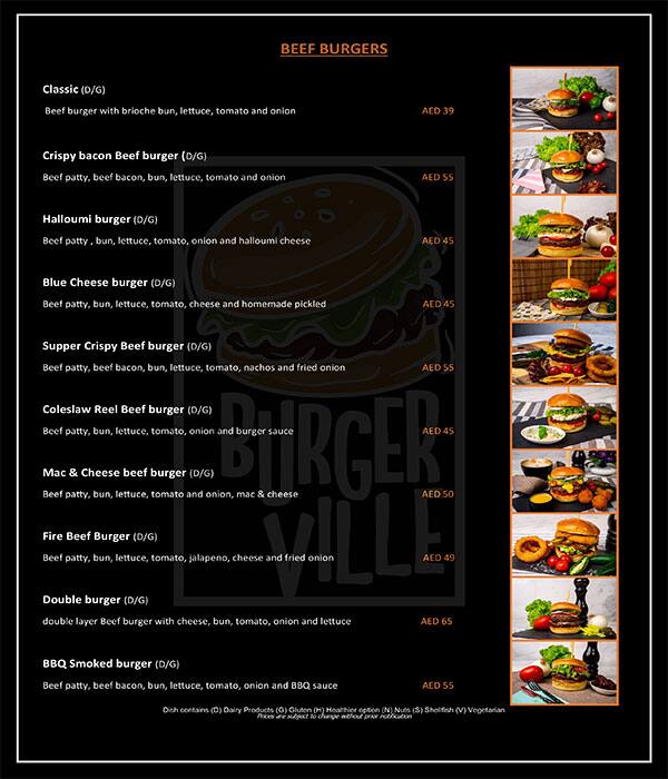 Burger Ville Menu in New Dubai 