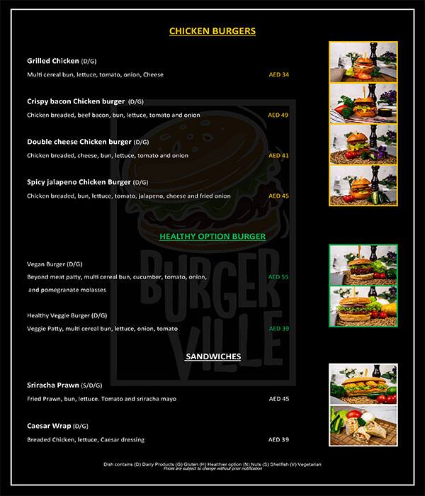 Burger Ville Menu in New Dubai 