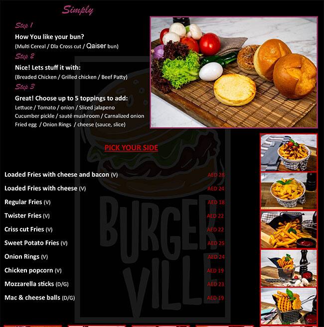 Burger Ville Menu in New Dubai 