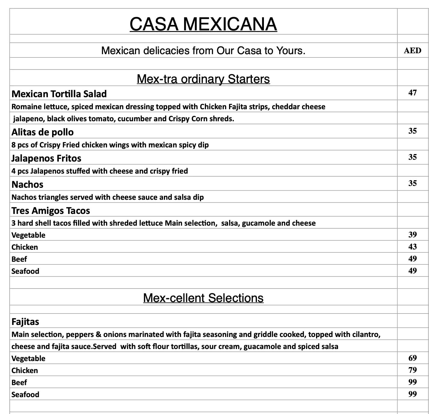 Casa Mexicana Menu in Deira 