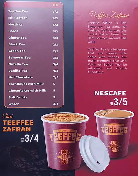 Teeffee Menu in Al Barsha, Dubai 