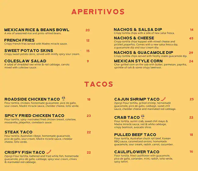 Taco De Madre #fortheloveoftacos Menu 