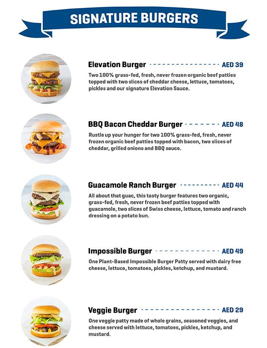 Elevation Burger – Ingredients Matter Menu 