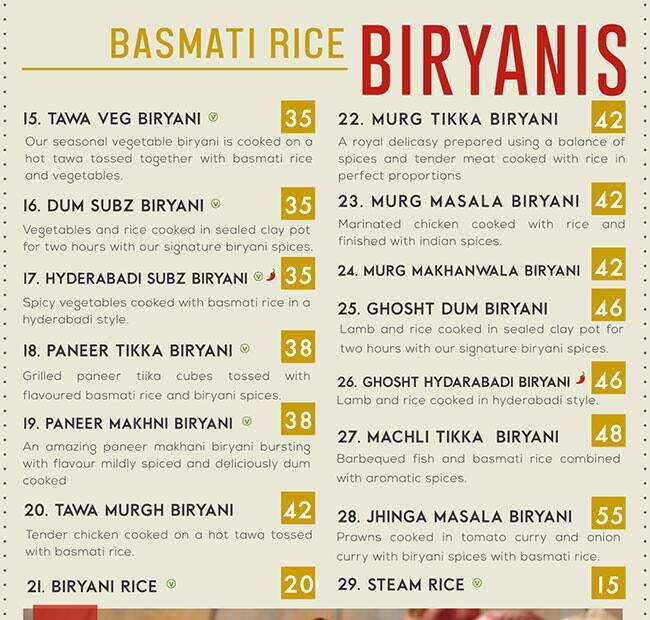 Dum Biryani Menu in Burj Khalifa Area 