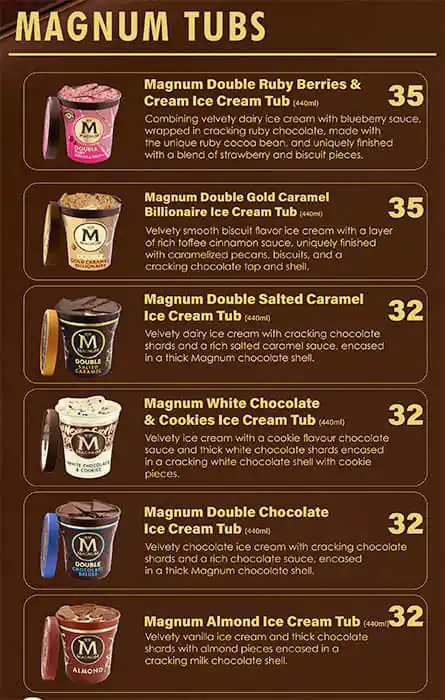 Magnum Dessert Shop - True to Pleasure Menu 