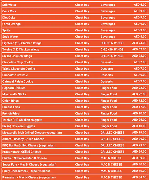 CHEAT DAY Menu in Barsha 