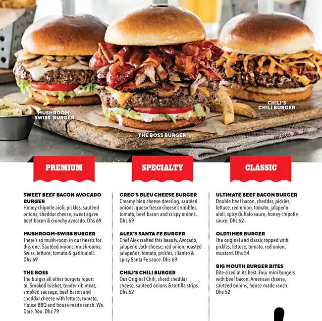 Chili's Menu in Mall of the Emirates, Al Barsha, Dubai 