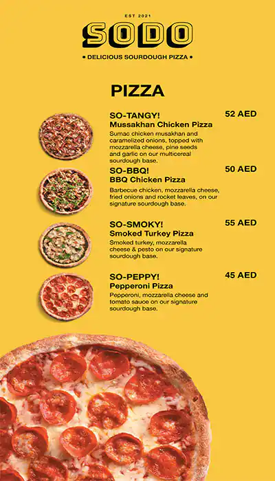 SoDo Sourdough Pizza Menu in Barsha 