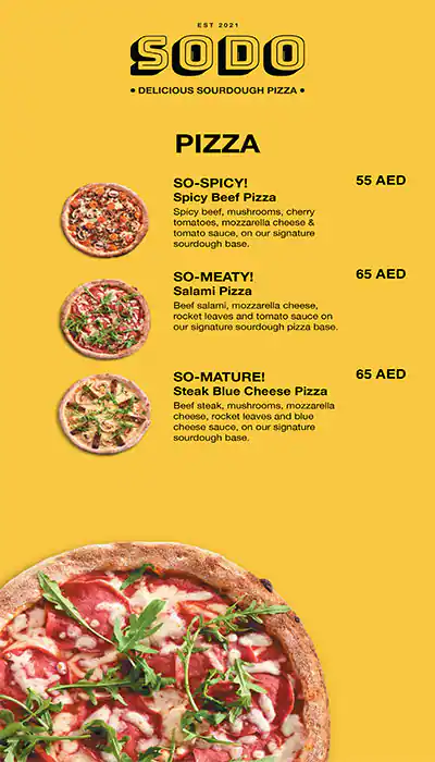 SoDo Sourdough Pizza Menu in Barsha 