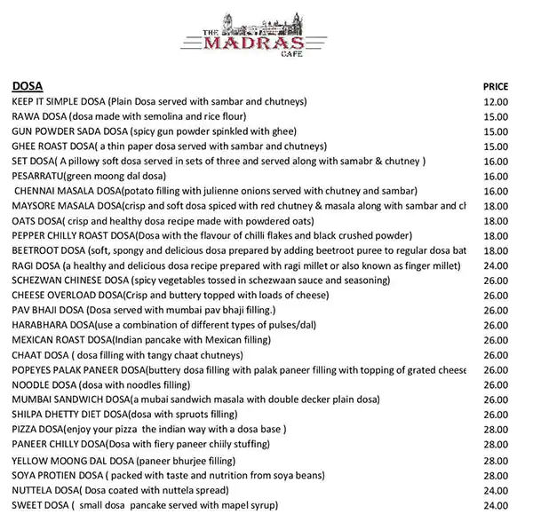 Madras Kafe Menu in Bur Dubai 