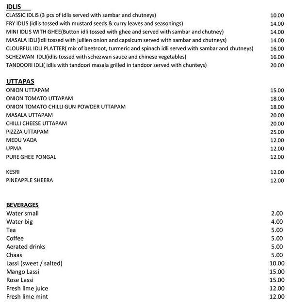 Madras Kafe Menu in Bur Dubai 