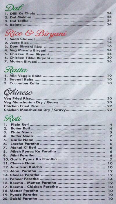 Dilli Dhaba Menu in Bur Dubai 