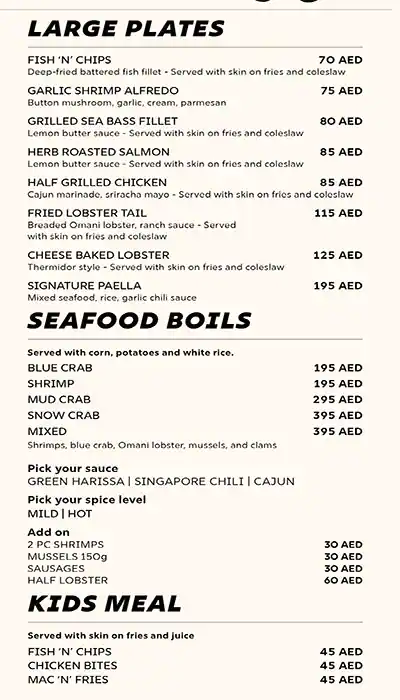 Wicked Crab Menu in Mall of the Emirates, Al Barsha, Dubai 