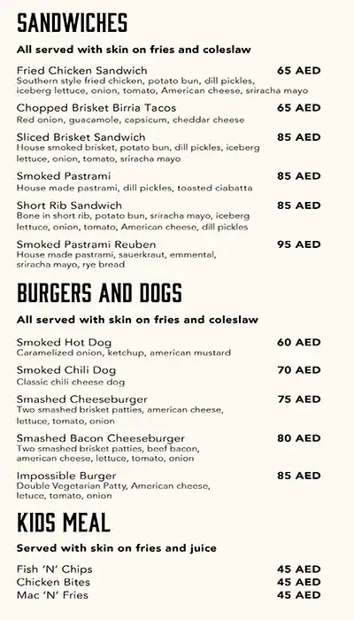 Smoke Stack Menu in Mall of the Emirates, Al Barsha, Dubai 