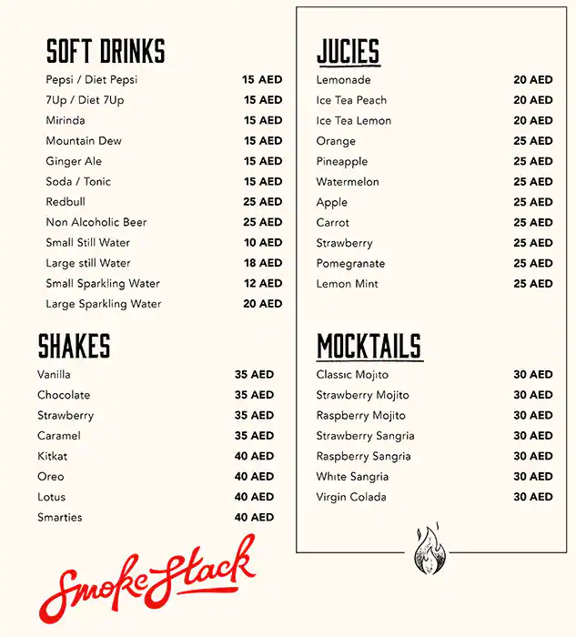 Smoke Stack Menu in Mall of the Emirates, Al Barsha, Dubai 