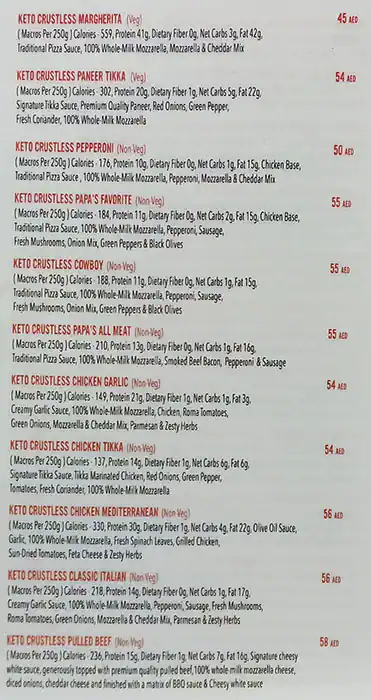 KETO N PIZZA Menu in Jumeirah 