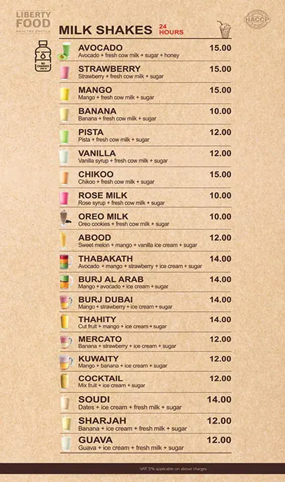 Liberty Food Menu in Al Quoz, Dubai 