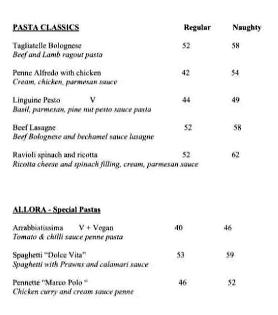 Allora Menu in New Dubai 