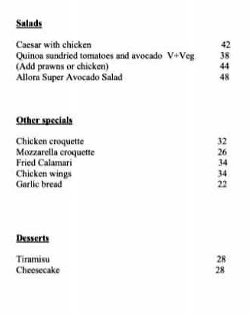 Allora Menu in New Dubai 